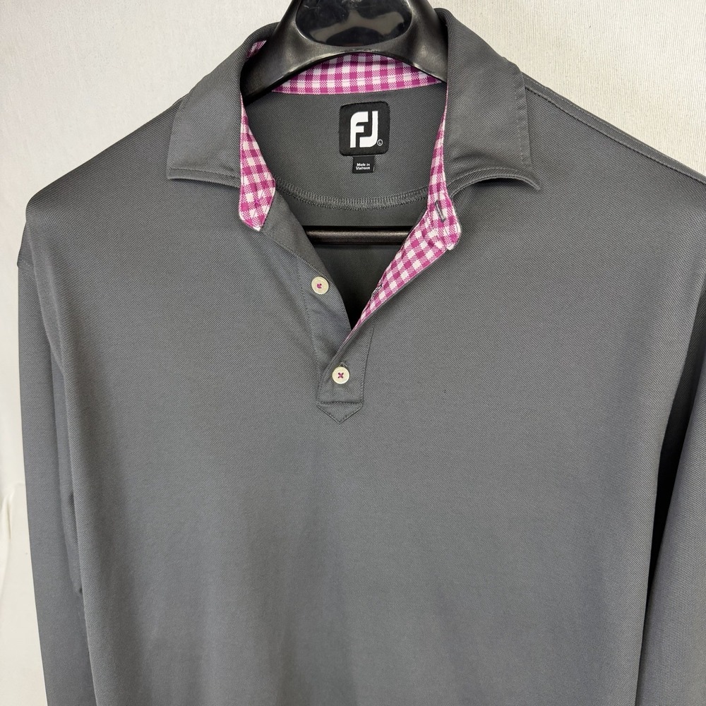 FootJoy (FJ) ProDry Long-Sleeve Performance Golf Polo Large Gray Stretch Men's